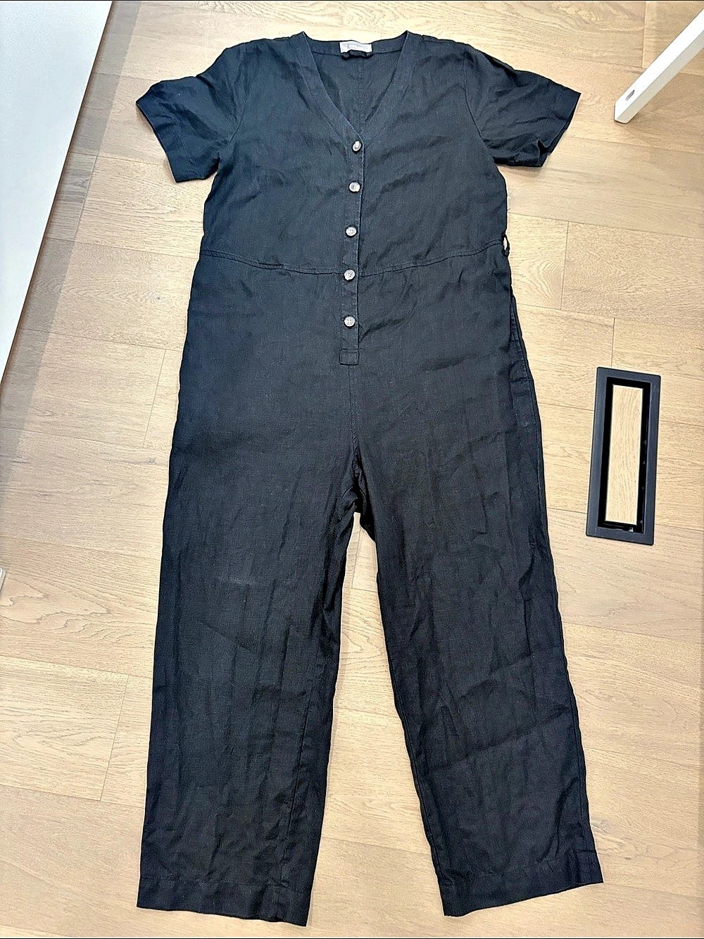 Everlane The Linen Short-Sleeve Jumpsuit Linen Black Size 14